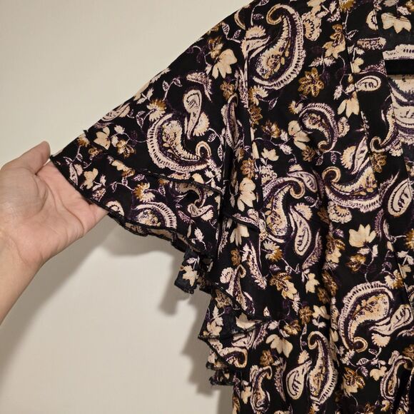 Intimately Free People Call Me Later Bodysuit Paisley Black XL Ruffle Chic Boho - Picture 4 of 15